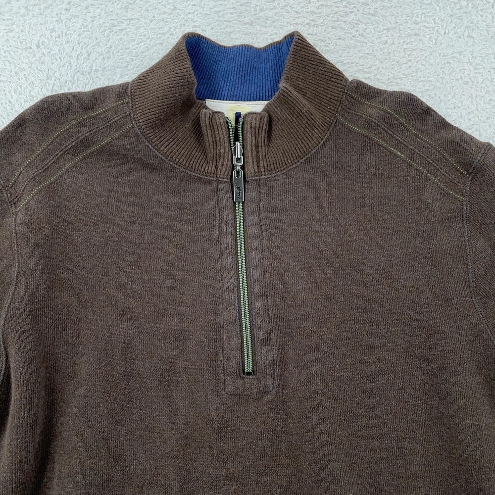 Tommy Bahama Sweater Mens Large‎ Brown Blue Reversible Half Zip Pullover Cotton